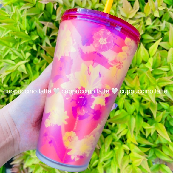 🍓LAST SET🌻Starbucks Summer 2022 Soft Touch Floral Pink & Green Grande Tumblers - Picture 4 of 16